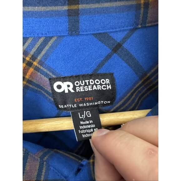 Outdoor Research OR Flannel Button Up Shirt Blue Orange Plaid Long Sleeve Men L - Picture 6 of 8